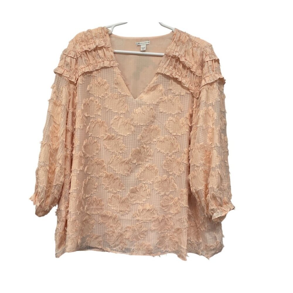 Cato Textured‎ Boho Blouse Womens 18/20 Blush Pink Floral Ruffle V-Neck Top